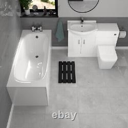 Nes Home White Basin Vanity, WC Unit, Square Back To Wall Toilet & 1700mm Bath