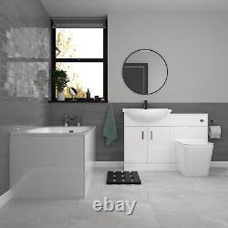 Nes Home White Basin Vanity, WC Unit, Square Back To Wall Toilet & 1700mm Bath