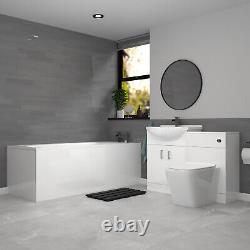 Nes Home White Basin Vanity, WC Unit, Square Back To Wall Toilet & 1700mm Bath