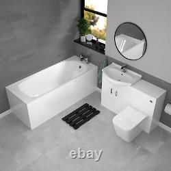 Nes Home White Basin Vanity, WC Unit, Square Back To Wall Toilet & 1700mm Bath