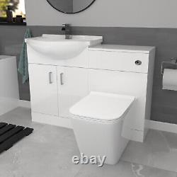 Nes Home White Basin Vanity, WC Unit, Square Back To Wall Toilet & 1700mm Bath