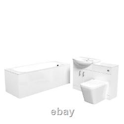 Nes Home White Basin Vanity, WC Unit, Square Back To Wall Toilet & 1700mm Bath