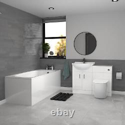 Nes Home White Basin Vanity With WC Unit, Rimless BTW Toilet & 1700mm Bath Suite