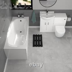 Nes Home White Basin Vanity With WC Unit, Rimless BTW Toilet & 1700mm Bath Suite