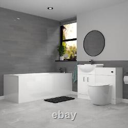 Nes Home White Basin Vanity With WC Unit, Rimless BTW Toilet & 1700mm Bath Suite