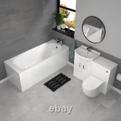 Nes Home White Basin Vanity With WC Unit, Rimless BTW Toilet & 1700mm Bath Suite