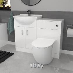 Nes Home White Basin Vanity With WC Unit, Rimless BTW Toilet & 1700mm Bath Suite