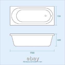 Nes Home White Basin Vanity With WC Unit, Rimless BTW Toilet & 1700mm Bath Suite