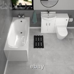 Nes Home White Basin Vanity With WC Unit, Round BTW Toilet & 1700mm Bath Suite