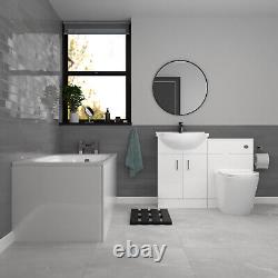 Nes Home White Basin Vanity With WC Unit, Round BTW Toilet & 1700mm Bath Suite