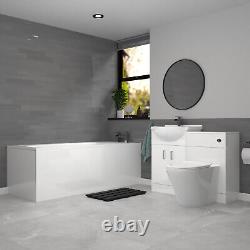 Nes Home White Basin Vanity With WC Unit, Round BTW Toilet & 1700mm Bath Suite