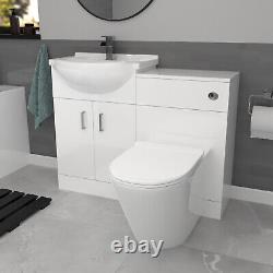 Nes Home White Basin Vanity With WC Unit, Round BTW Toilet & 1700mm Bath Suite