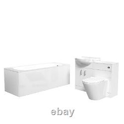 Nes Home White Basin Vanity With WC Unit, Round BTW Toilet & 1700mm Bath Suite