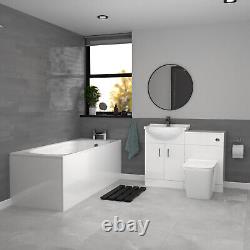 Nes Home White Basin Vanity With WC Unit, Square BTW Toilet & 1700mm Bath Suite