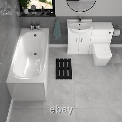 Nes Home White Basin Vanity With WC Unit, Square BTW Toilet & 1700mm Bath Suite