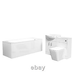 Nes Home White Basin Vanity With WC Unit, Square BTW Toilet & 1700mm Bath Suite