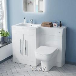 Nes Home White Gloss LH Vanity Unit Basin Cabinet 1100mm and BTW Toilet