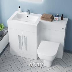 Nes Home White Gloss LH Vanity Unit Basin Cabinet 1100mm and BTW Toilet