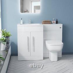 Nes Home White Gloss LH Vanity Unit Basin Cabinet 1100mm and BTW Toilet