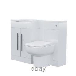 Nes Home White Gloss LH Vanity Unit Basin Cabinet 1100mm and BTW Toilet