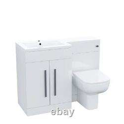 Nes Home White Gloss LH Vanity Unit Basin Cabinet 1100mm and BTW Toilet