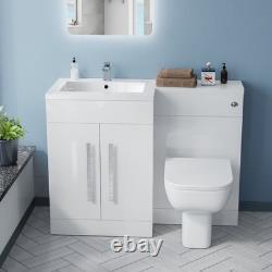 Nes Home White Gloss LH Vanity Unit Basin Cabinet 1100mm and Rimless BTW Toilet