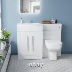 Nes Home White Gloss LH Vanity Unit Basin Cabinet 1100mm and Rimless BTW Toilet
