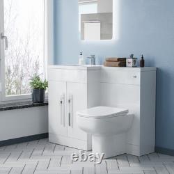 Nes Home White Gloss LH Vanity Unit Basin Cabinet 1100mm and Rimless BTW Toilet