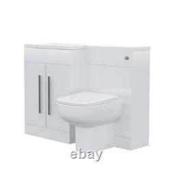 Nes Home White Gloss LH Vanity Unit Basin Cabinet 1100mm and Rimless BTW Toilet