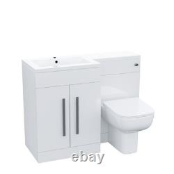 Nes Home White Gloss LH Vanity Unit Basin Cabinet 1100mm and Rimless BTW Toilet