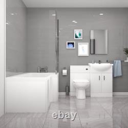 Nes Home White L-Shaped RH Shower Bath Basin Vanity Unit with WC & BTW Toilet