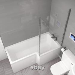 Nes Home White L-Shaped RH Shower Bath Basin Vanity Unit with WC & BTW Toilet
