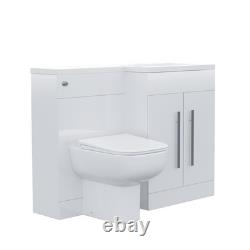 Nes Home White RH Vanity Unit Basin Sink Cabinet 1100mm and Rimless BTW Toilet
