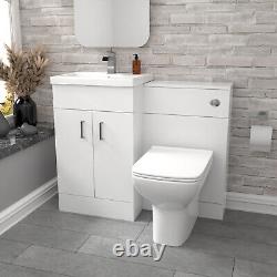 Nes Home White Vanity Basin Cabinet, WC Unit & Back To Wall Toilet