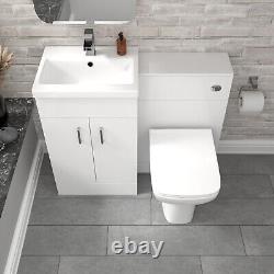 Nes Home White Vanity Basin Cabinet, WC Unit & Back To Wall Toilet