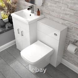 Nes Home White Vanity Basin Cabinet, WC Unit & Back To Wall Toilet