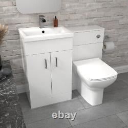 Nes Home White Vanity Basin Cabinet, WC Unit & Back To Wall Toilet