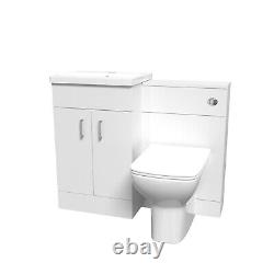 Nes Home White Vanity Basin Cabinet, WC Unit & Back To Wall Toilet