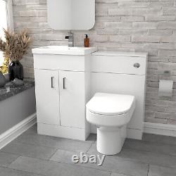 Nes Home White Vanity Basin Cabinet, WC Unit & Comfort Back To Wall Toilet