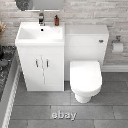 Nes Home White Vanity Basin Cabinet, WC Unit & Comfort Back To Wall Toilet