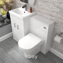 Nes Home White Vanity Basin Cabinet, WC Unit & Comfort Back To Wall Toilet