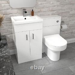 Nes Home White Vanity Basin Cabinet, WC Unit & Comfort Back To Wall Toilet