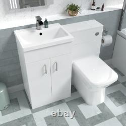 Nes Home White Vanity Basin Cabinet, WC Unit & Rimless Back To Wall Toilet