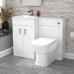 Nes Home White Vanity Slim Basin Cabinet, WC Unit & Rimless Back To Wall Toilet