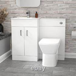 Nes Home White Vanity Slim Basin Cabinet, WC Unit & Rimless Back To Wall Toilet