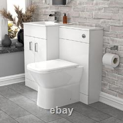 Nes Home White Vanity Slim Basin Cabinet, WC Unit & Rimless Back To Wall Toilet