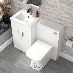 Nes Home White Vanity Slim Basin Cabinet, WC Unit & Rimless Back To Wall Toilet