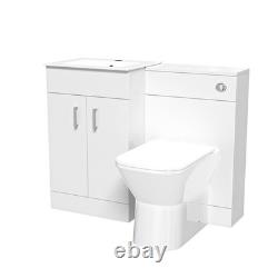 Nes Home White Vanity Slim Basin Cabinet, WC Unit & Rimless Back To Wall Toilet