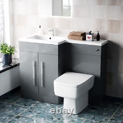 NesHome 1100mm LH Freestanding Grey Basin Vanity Unit with WC & BTW Toilet