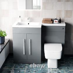 NesHome 1100mm LH Freestanding Grey Basin Vanity Unit with WC & BTW Toilet